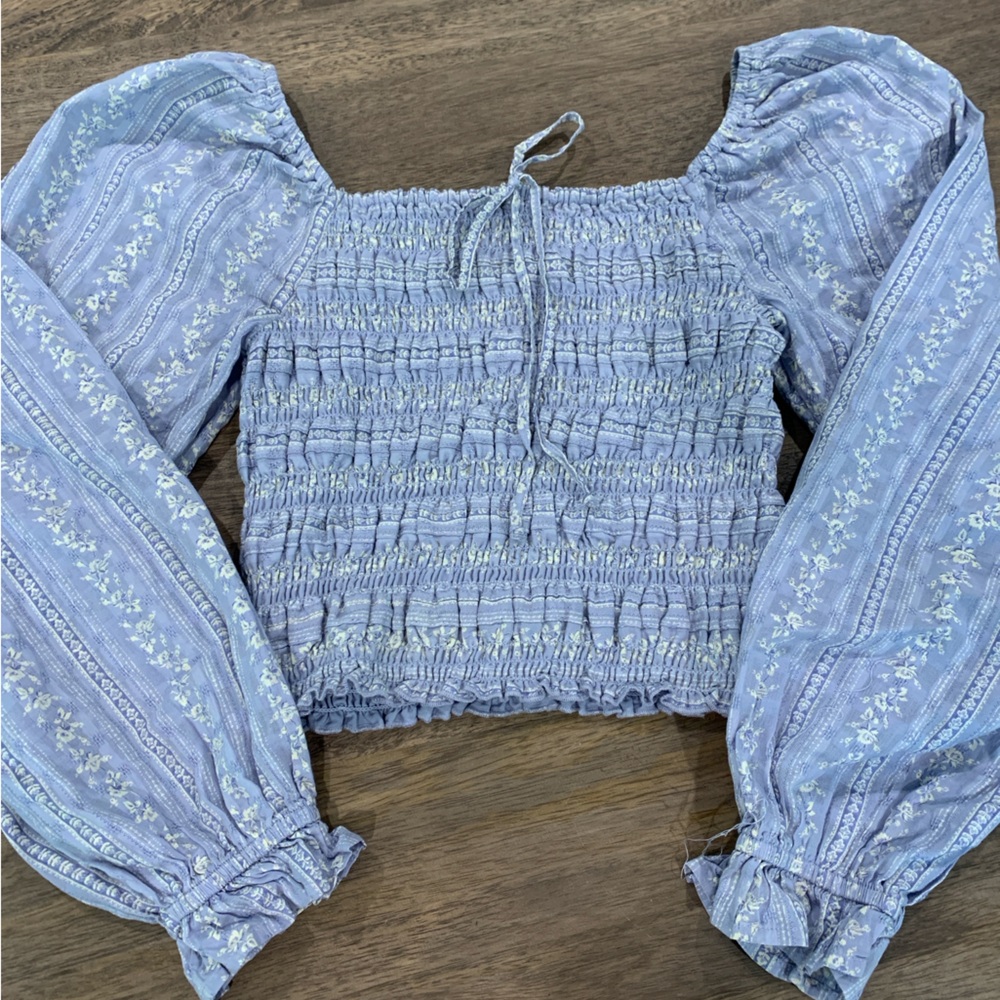 American Eagle Long Sleeve Blouse With Ruching
